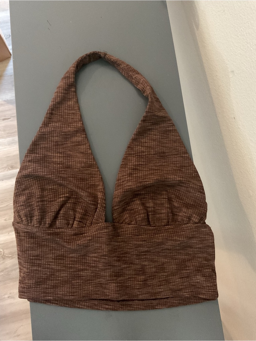 H&M Brown Ribbed Halter-Style Crop Top
